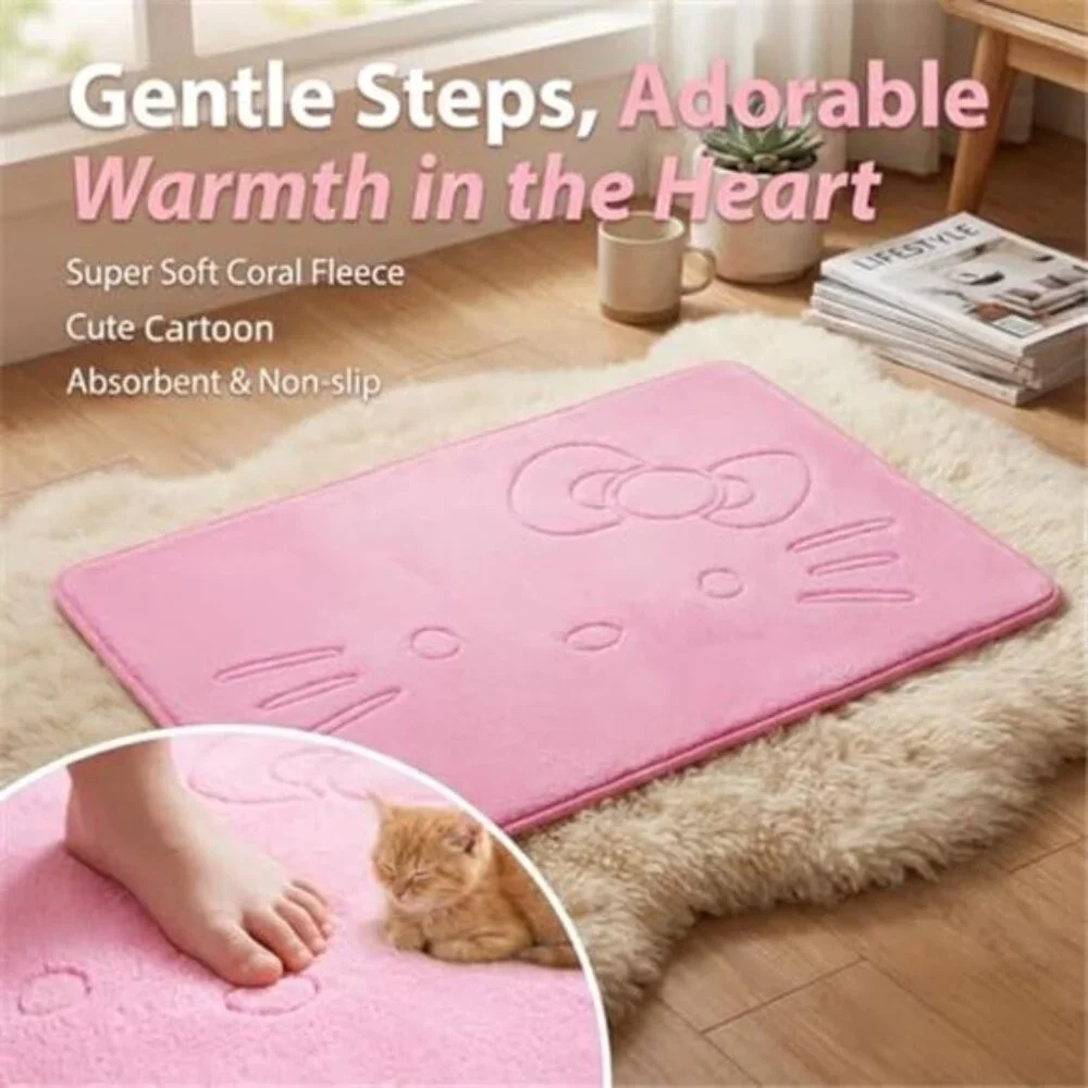 Pink Cartoon Memory Foam Bath Mat Non Slip Absorbent Rug Bathroom Bedroom Door